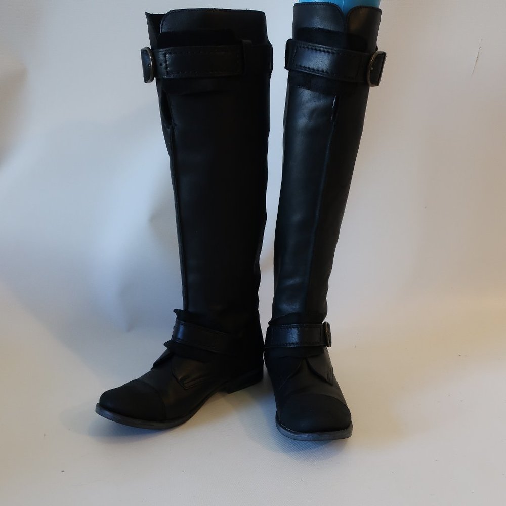 Womens Shoe Box Black Leather Suede Tall Pull-On Boots 36 US/6 *